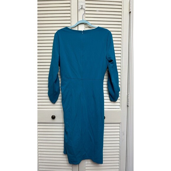 Tahari ASL Side Knot Long Sleeve Knit Dress in Peacock Blue SIZE 8 - Picture 2 of 5